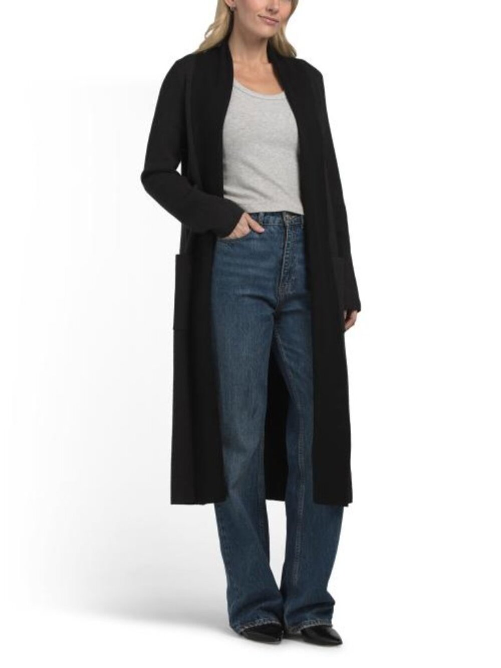 MAX STUDIO Long Sleeve Shawl Collar Wrap Cardigan With Herringbone Pattern
